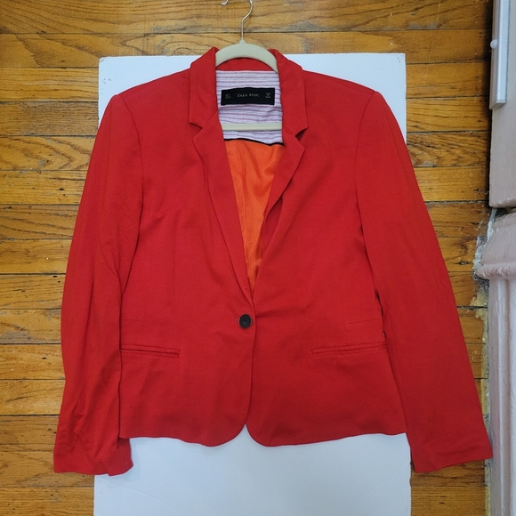 Zara Vibrant Red Women's Blazer L Professional Career Work - Picture 5 of 7
